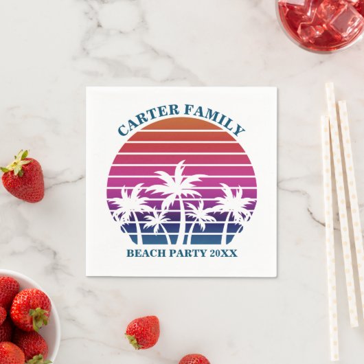 Serviette En Papier Tropical Island Pink Palm Tree Custom Beach Party (En situation)