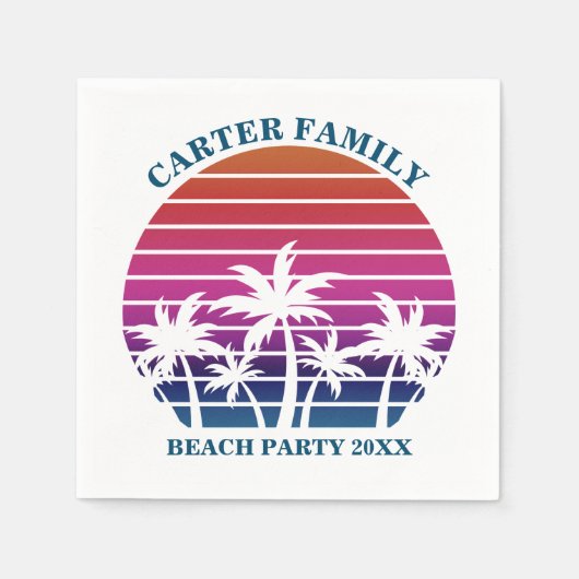 Serviette En Papier Tropical Island Pink Palm Tree Custom Beach Party (Devant)