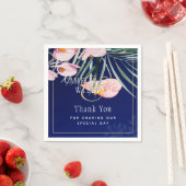 Serviette En Papier Tropical Island Royal Blue Flowers Feuille Mariage (En situation)