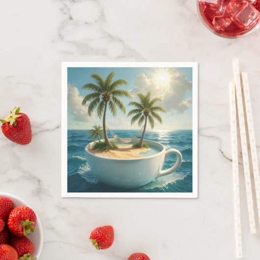 Serviette En Papier Tropical Island With Hammock in a Teacup (En situation)