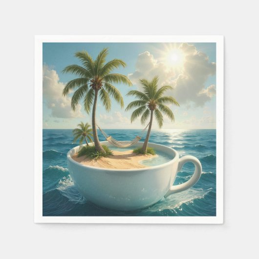 Serviette En Papier Tropical Island With Hammock in a Teacup (Devant)