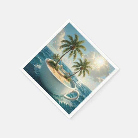 Serviette En Papier Tropical Island With Hammock in a Teacup (Coin)