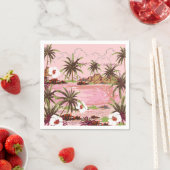 Serviette En Papier Tropical Isle Palms Plante et mer rose (En situation)