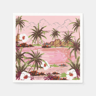 Serviette En Papier Tropical Isle Palms Plante et mer rose
