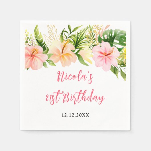 Serviette En Papier Tropical Jungle Floral Birthday (Devant)