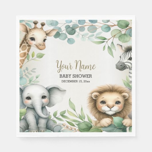 Serviette En Papier Tropical Jungle Safari Animaux Baby showers Garçon (Devant)