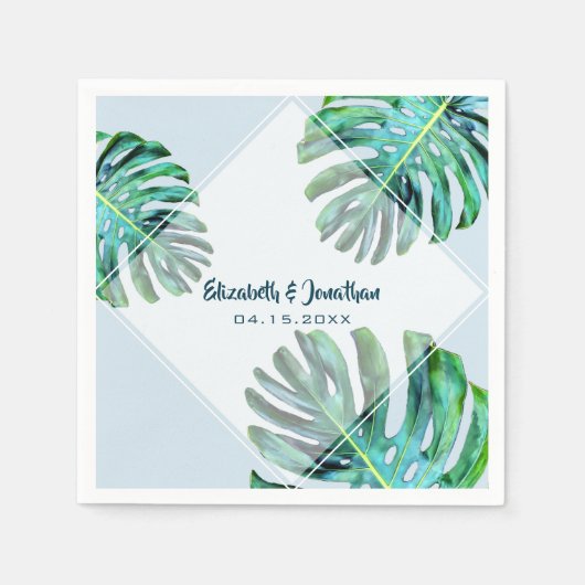 Serviette En Papier Tropical Leaf tendance moderne verdure Mariage ble (Devant)