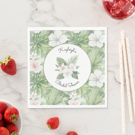 Serviette En Papier Tropical Leaves Hibiscus Floral Mariage (En situation)