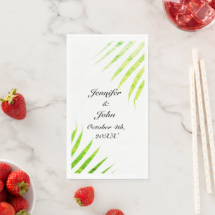 Serviette En Papier Tropical Mariage Glittery Green Palm Tree Leaf