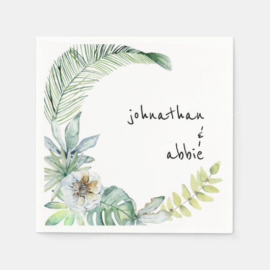 Serviette En Papier Tropical Modern Font Couple Names Cocktail (Devant)