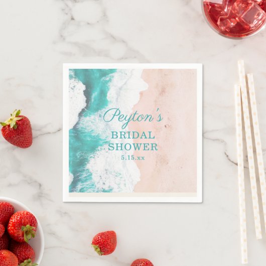 Serviette En Papier Tropical Ocean Beach Turquoise Tan Fête des mariée (En situation)