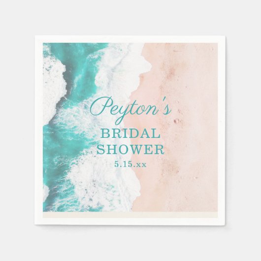 Serviette En Papier Tropical Ocean Beach Turquoise Tan Fête des mariée (Devant)