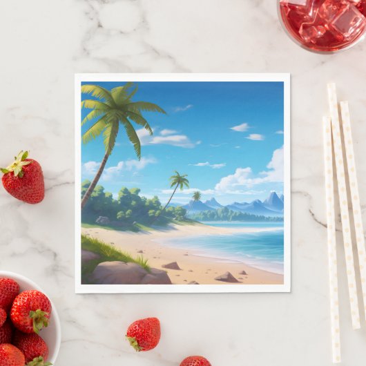 Serviette En Papier Tropical Ocean Island Sandy Beach Shore (En situation)