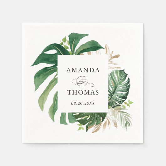 Serviette En Papier Tropical Palm Feuille Rustic Greenery Mariage (Devant)