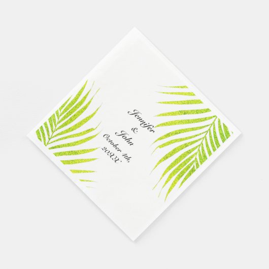 Serviette En Papier Tropical Palm Mariages Glittery Green Gold 2023 (Coin)