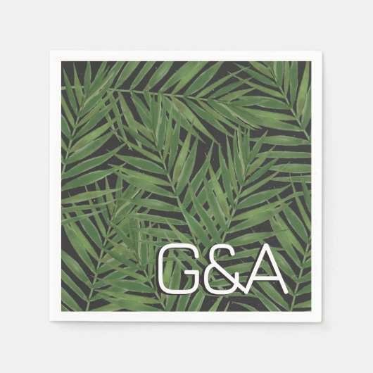 Serviette En Papier Tropical Palm Night Sky Moderne Initiales Mariage (Devant)