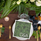 Serviette En Papier Tropical Palm Night Sky Moderne Initiales Mariage