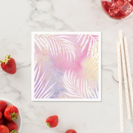 Serviette En Papier Tropical Palm Pastel Rainbow Pool Party (En situation)