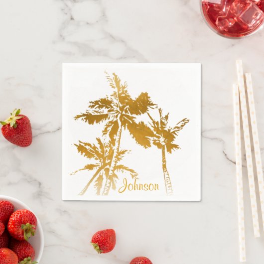 Serviette En Papier Tropical Palm Trees Faux Gold Script Ajouter un no (En situation)