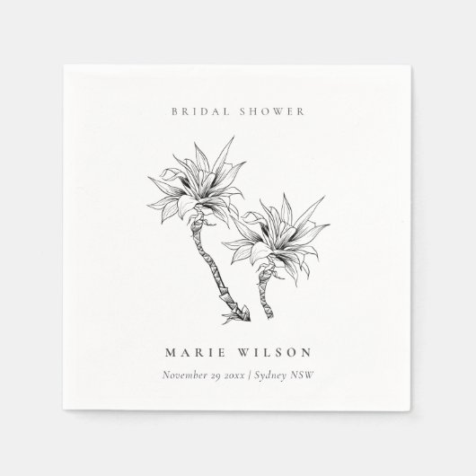 Serviette En Papier Tropical Palmiers Mariage Esquisse Noir et Blanc (Devant)