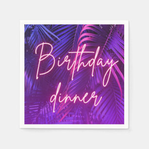 Serviette En Papier Tropical Rose Violet Feuille de Palmier Anniversai