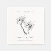 Serviette En Papier Tropical Rustic Palms noir blanc Mariage croquis (Devant)