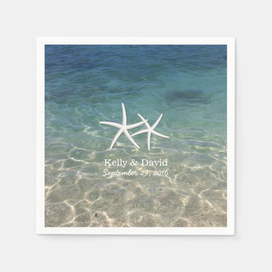 Serviette En Papier Tropical Starfish Personnalisé Nom Plage Mariage (Devant)