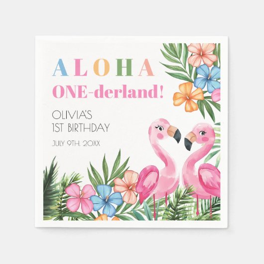 Serviette En Papier Tropical Summer 1st Flamant rose Onederland Annive (Devant)