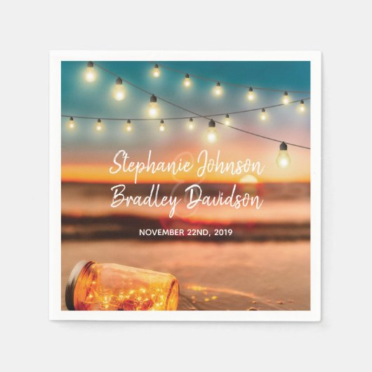 Serviette En Papier Tropical Sunset Beach Mason Jar Mariage (Devant)