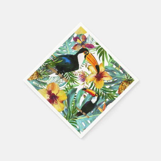 Serviette En Papier Tropical Toucan Paradise Palm Pineappy Moderne (Coin)