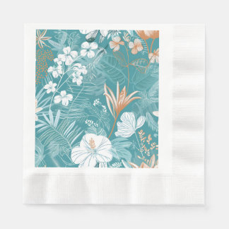 Serviette En Papier Tropical Turquoise & Terracotta Hibiscus Floral
