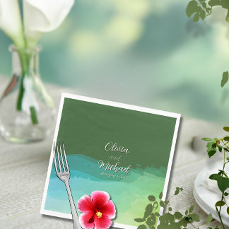 Serviette En Papier Tropical Wedding Napkin Blue Green Watercolor Wash