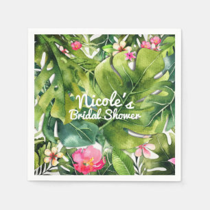 Serviette En Papier Tropiques Élégants Feuilles Vertes Floral Aquarell