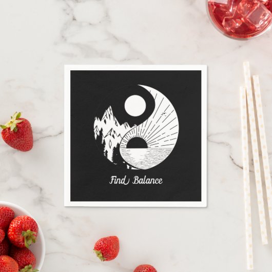 Serviette En Papier Trouver l'équilibre Zen Yin Yang Noir Blanc (En situation)