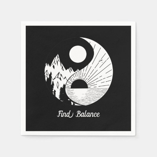 Serviette En Papier Trouver l'équilibre Zen Yin Yang Noir Blanc (Devant)