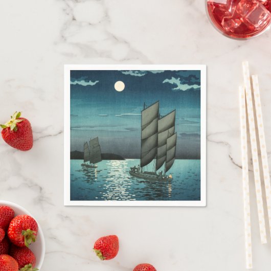 Serviette En Papier Tsuchiya Koitsu - Bateaux à Shinagawa, Nuit (En situation)