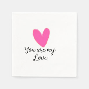 Serviette En Papier tu es mon amour cœur rose rouge aquarelle kidretro