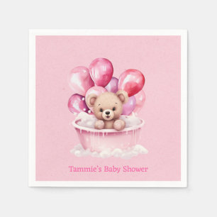Serviette En Papier Tubes en peluche rose et Baby shower fille en ball