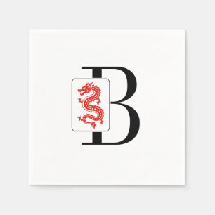 Serviette En Papier Tuile de dragon Mahjong sur monogramme initial uni