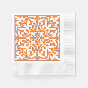 Serviette En Papier Tuile marocaine - corail orange et blanc