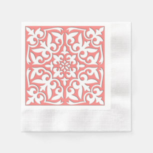 Serviette En Papier Tuile marocaine - rose de corail et blanc