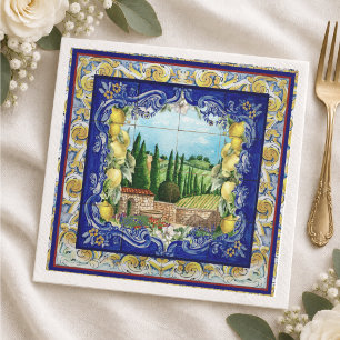 Serviette En Papier tuiles bleues italiennes majolique d'été citrus