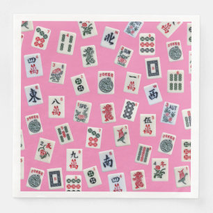 Serviette En Papier tuiles de MahJong symboles sur fond rose