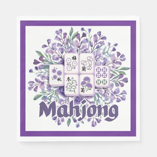 Serviette En Papier Tuiles de Mahjong Violettes (Devant)