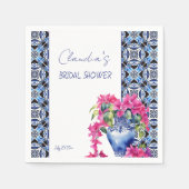 Serviette En Papier Tuiles françaises bleues Bougainville Fête de mari (Devant)