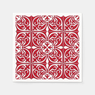 Serviette En Papier Tuiles marocaines - rouge foncé et blanc