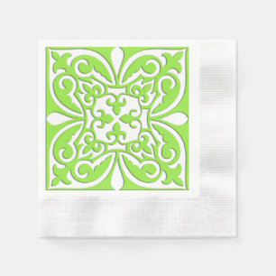 Serviette En Papier Tuiles marocaines - vert citron et blanc