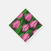 Serviette En Papier Tulières roses avec feuilles verts (Coin)