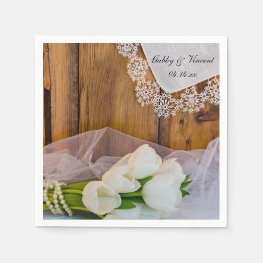Serviette En Papier Tulipes blanches rustiques Mariage de la grange (Devant)