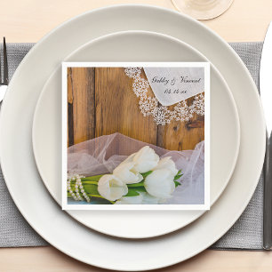 Serviette En Papier Tulipes blanches rustiques Mariage de la grange